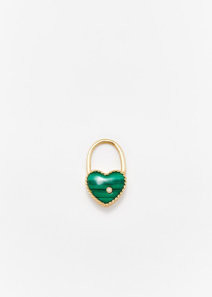 Yvonne Léon Collier Cadenas Cœur Malachite Pm Or Jaune