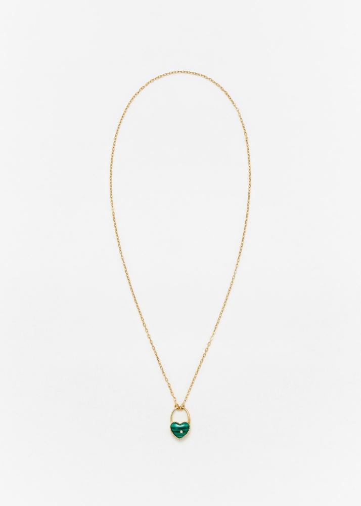 yvonne léon collier cadenas cœur malachite pm or jaune