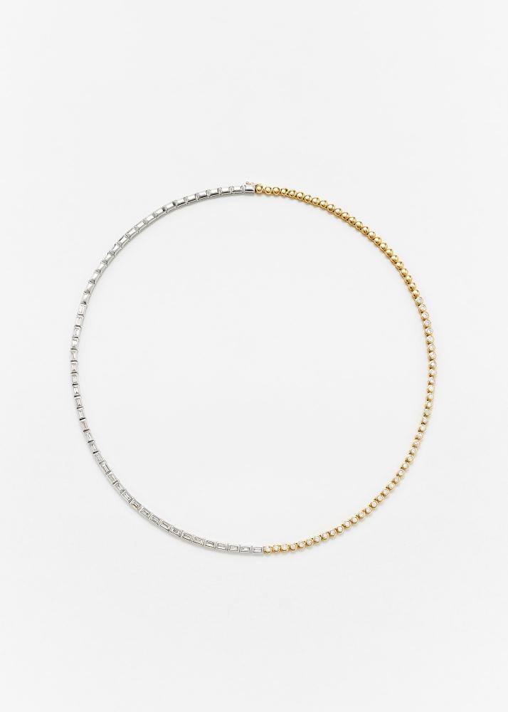 yvonne léon collier rivière baguettes clos & diamants 2 ors