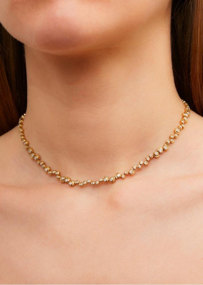 Yvonne Léon Collier Rivière Escargot Diamants Or Jaune