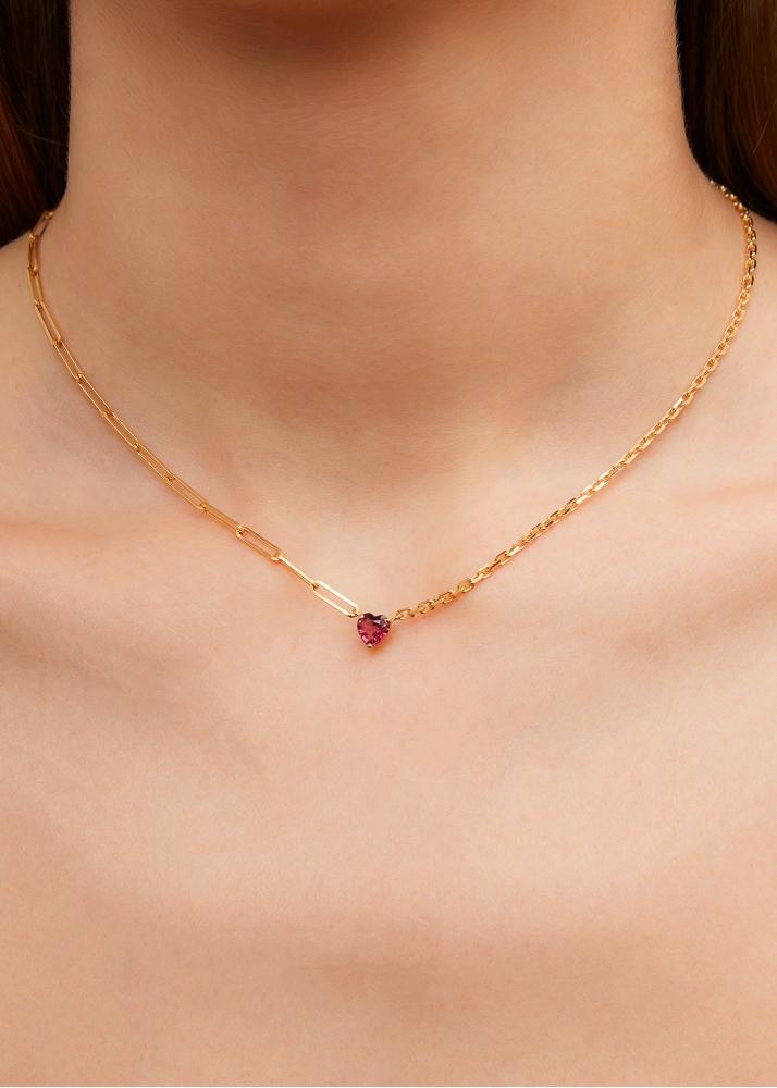 Yvonne Léon Collier Solitaire Coeur Rose Gm Or Jaune