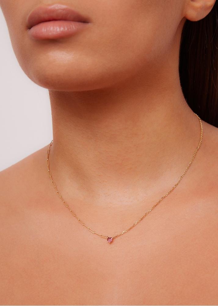 Yvonne Léon Collier Solitaire Coeur Rose Pm Or Jaune