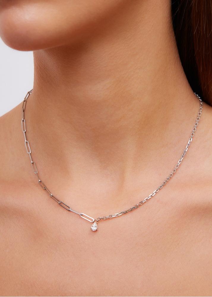 Yvonne Léon Collier Solitaire Diamant Poire Gm Or Blanc