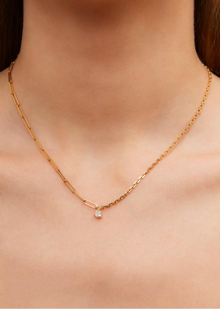 Yvonne Léon Collier Solitaire Diamant Poire Gm Or Jaune