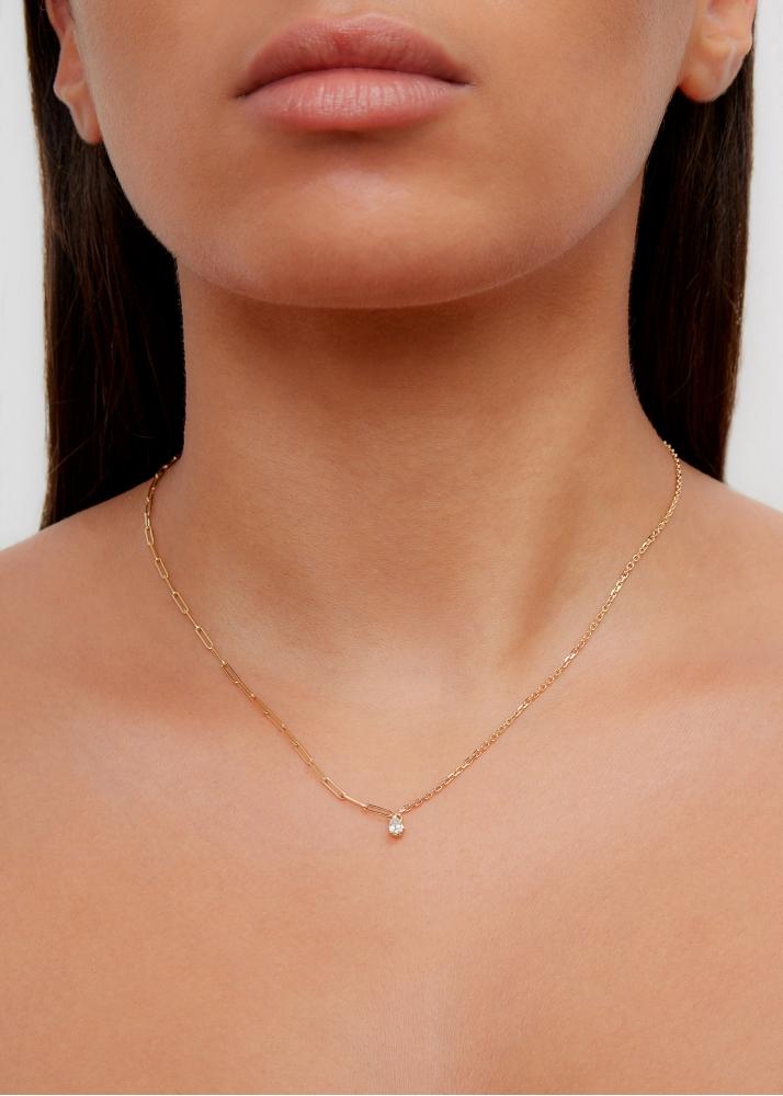 Yvonne Léon Collier Solitaire Diamant Poire Pm Or Jaune