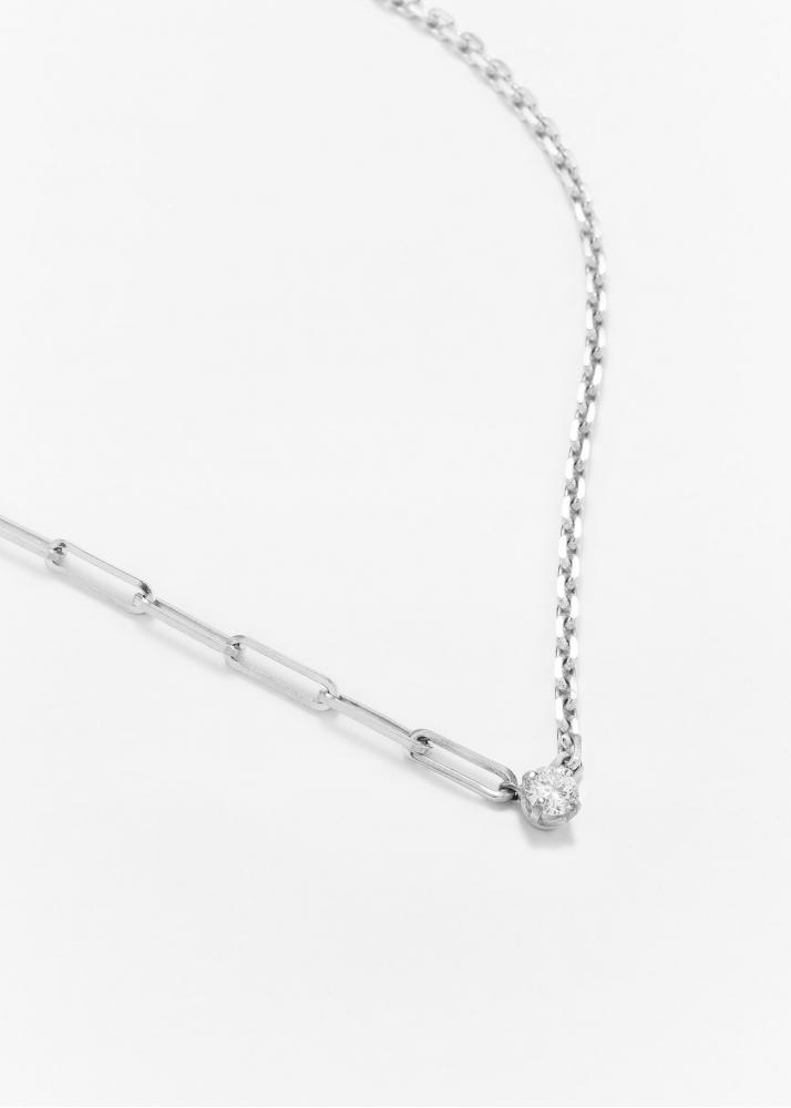 Yvonne Léon Collier Solitaire Diamant Rond Gm Or Blanc