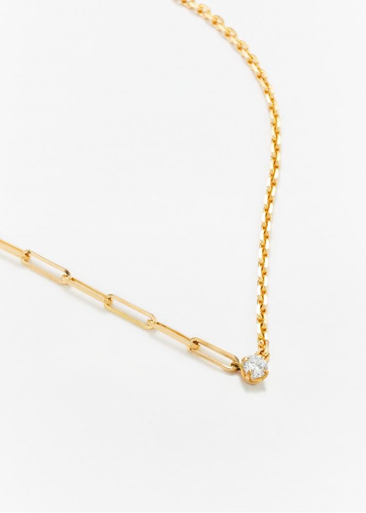 Yvonne Léon Collier Solitaire Diamant Rond Gm Or Jaune