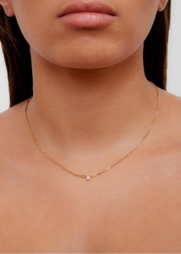 Yvonne Léon Collier Solitaire Diamant Rond Pm Or Jaune