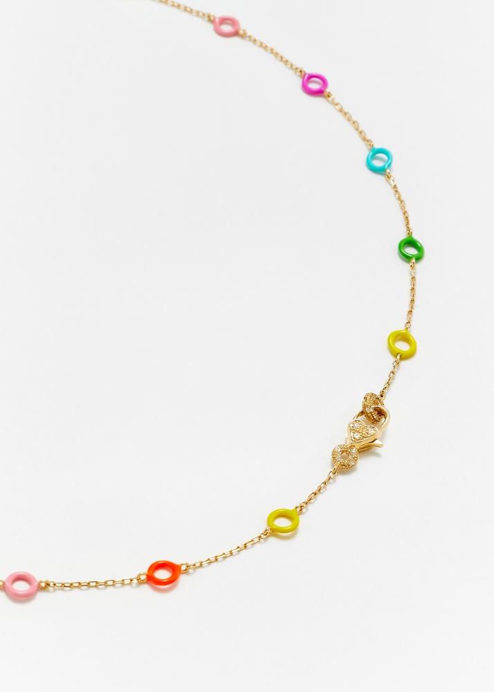 Yvonne Léon Collier Solitaire Mini Donuts Rainbow Or Jaune