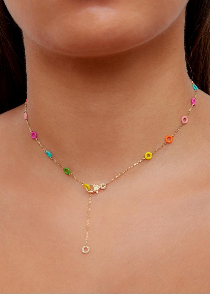 Yvonne Léon Collier Solitaire Mini Donuts Rainbow Or Jaune