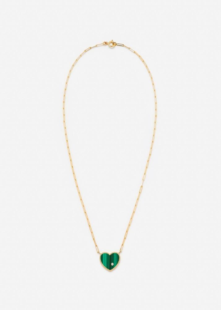Yvonne Léon Collier Solitaire Pm Coeur Malachite Or Jaune