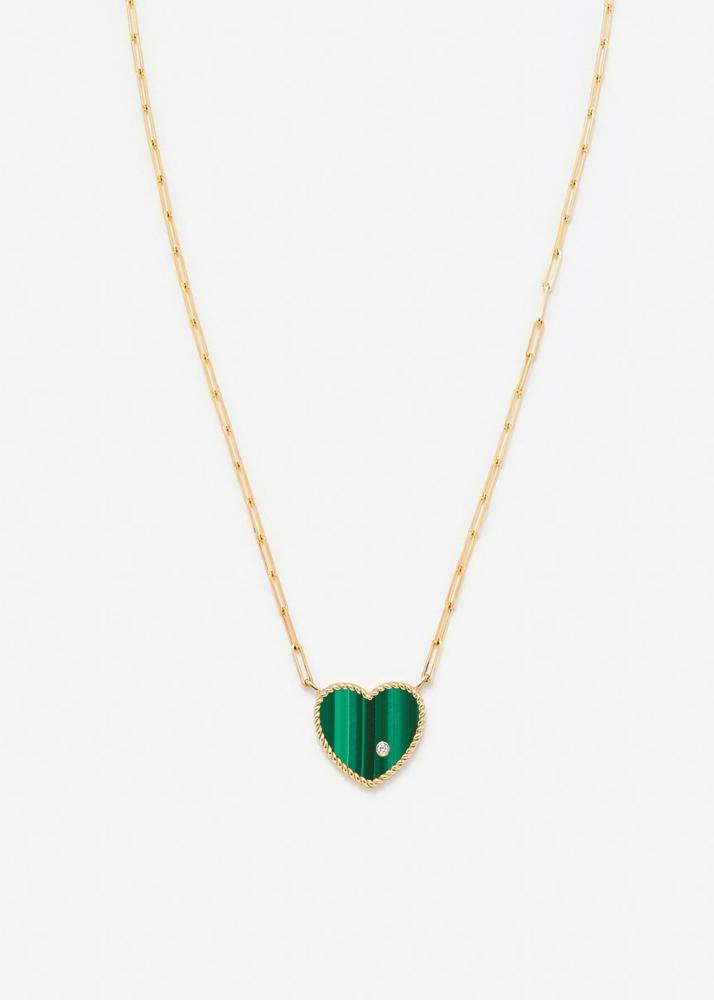 yvonne léon collier solitaire pm coeur malachite or jaune