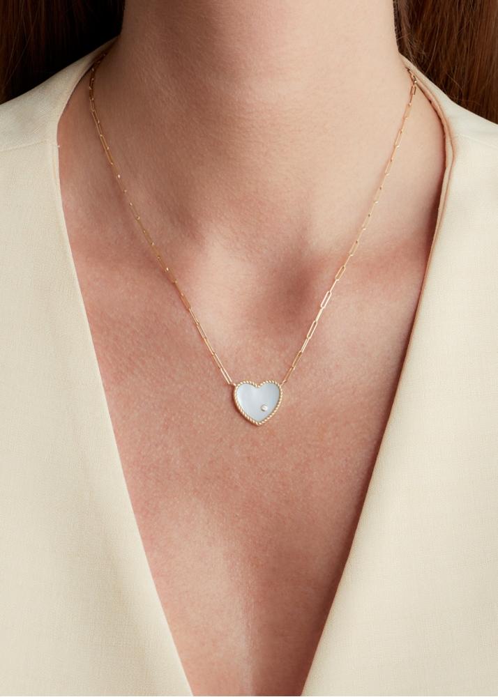 Yvonne Léon Collier Solitaire Pm Coeur Nacre Or Jaune