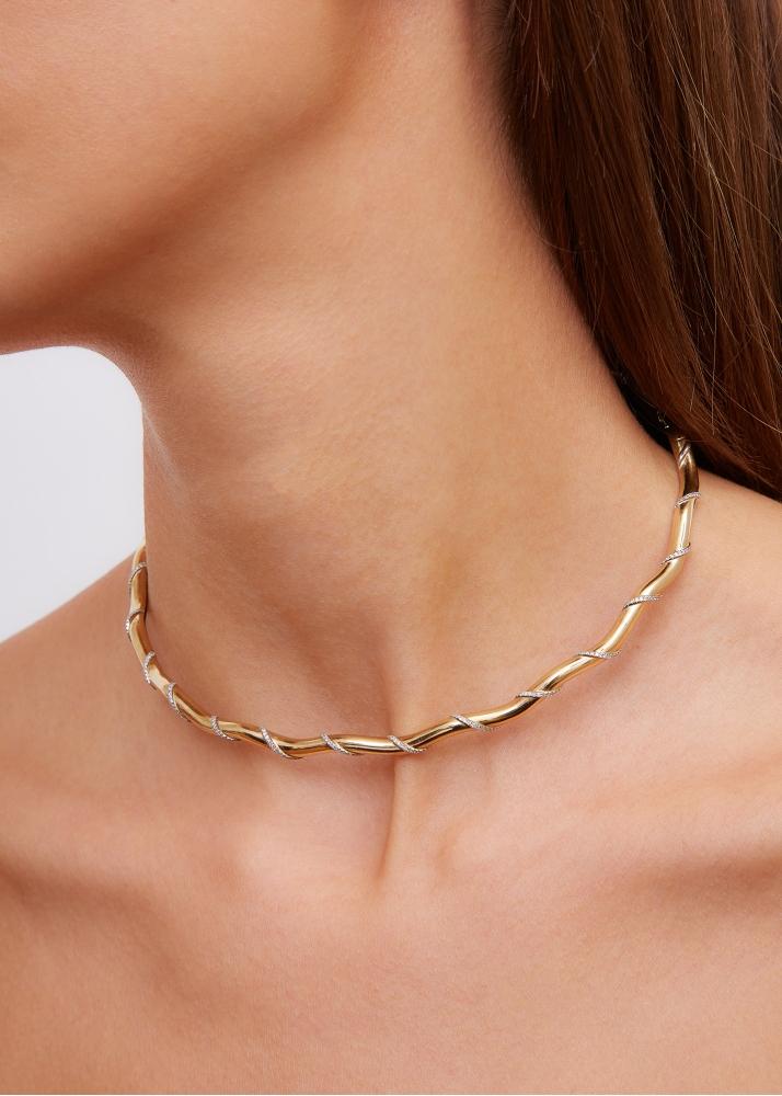 Yvonne Léon Collier Torque Twisté Gold Diamants Or Jaune