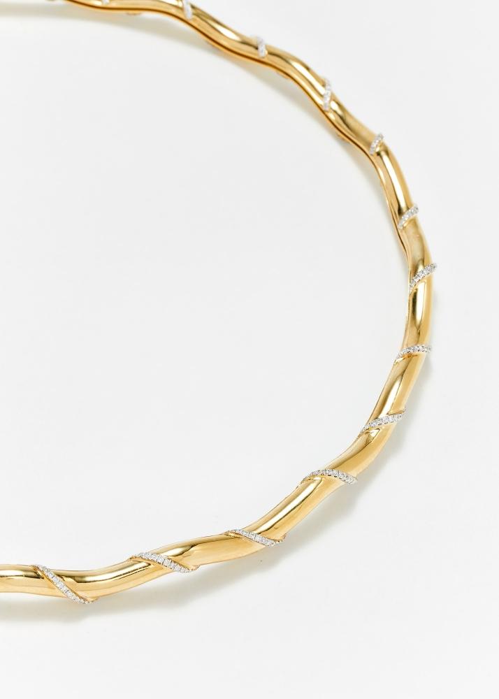 Yvonne Léon Collier Torque Twisté Gold Diamants Or Jaune