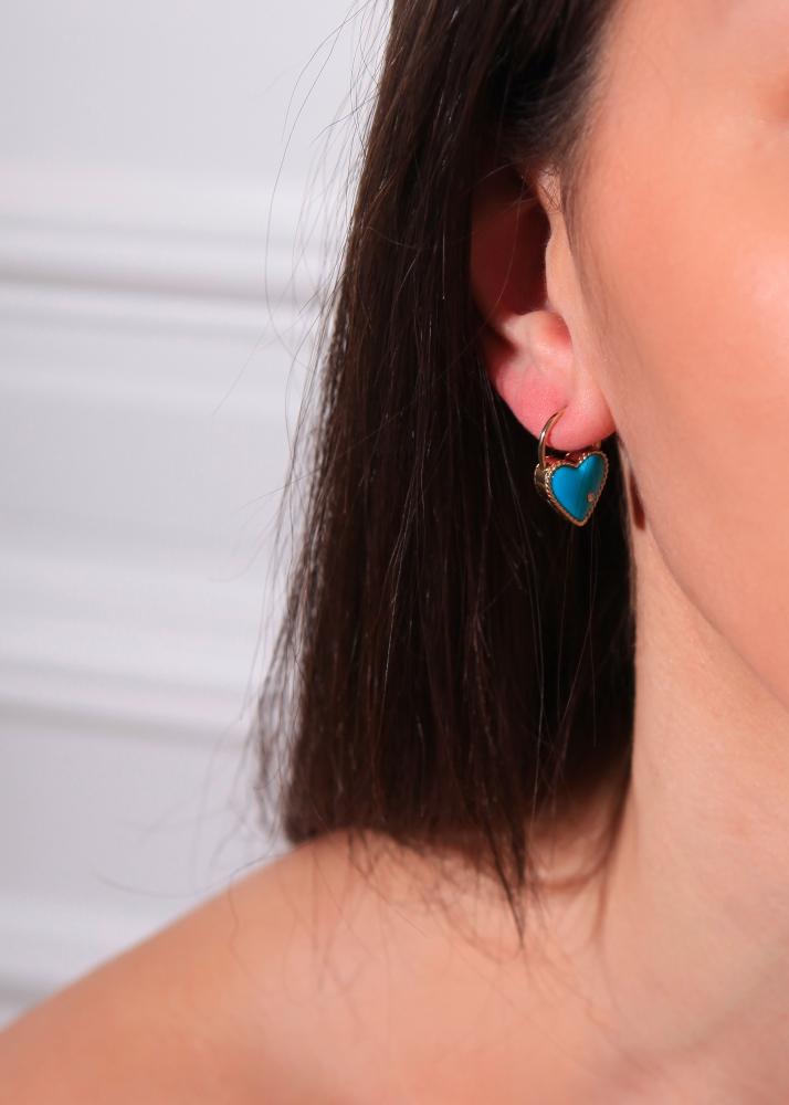 Yvonne Léon Créole Cadenas Cœur Turquoise Or Jaune