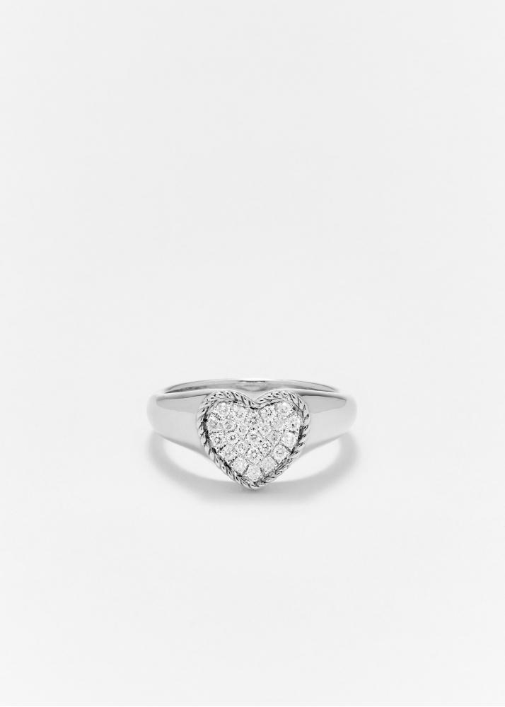 Yvonne Léon Mini Set Chevalière Coeur & Bague Vague Diamant Or Blanc