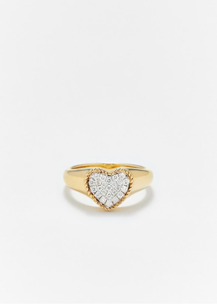 Yvonne Léon Mini Set Chevalière Coeur & Bague Vague Diamant Or Jaune