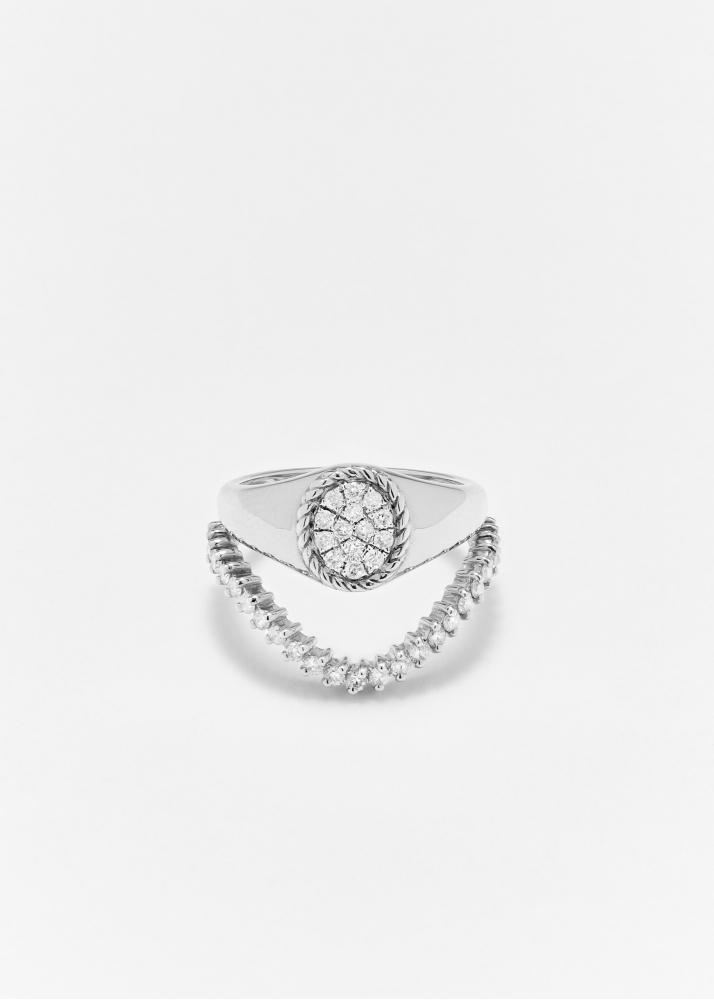 yvonne léon mini set chevalière ovale & bague vague diamant or blanc