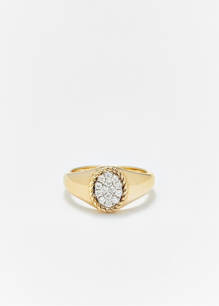 Yvonne Léon Mini Set Chevalière Ovale & Bague Vague Diamant Or Jaune