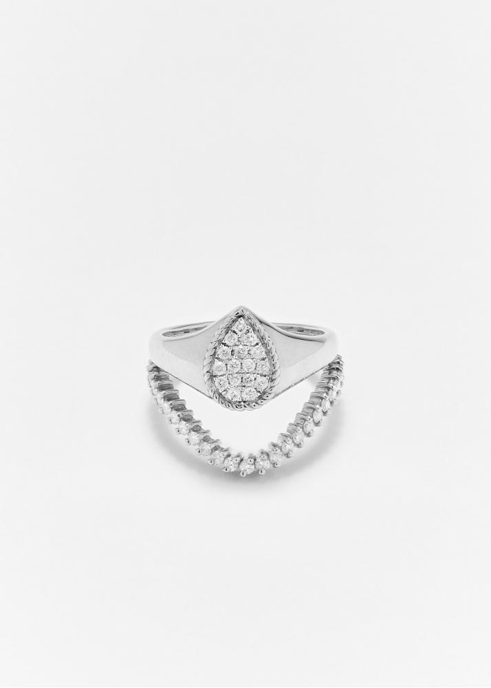 yvonne léon mini set chevalière poire & bague vague diamant or blanc