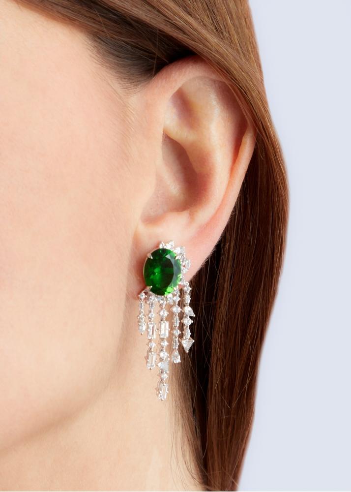 Yvonne Léon Paire De Boucle D'oreille Pompadour Franges Pm Or Blanc