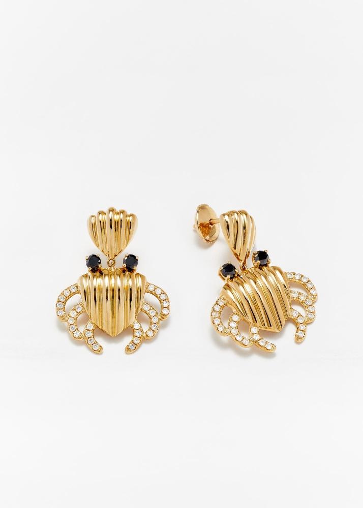 yvonne léon paire de boucles d'oreille crabe coquillage gm or jaune