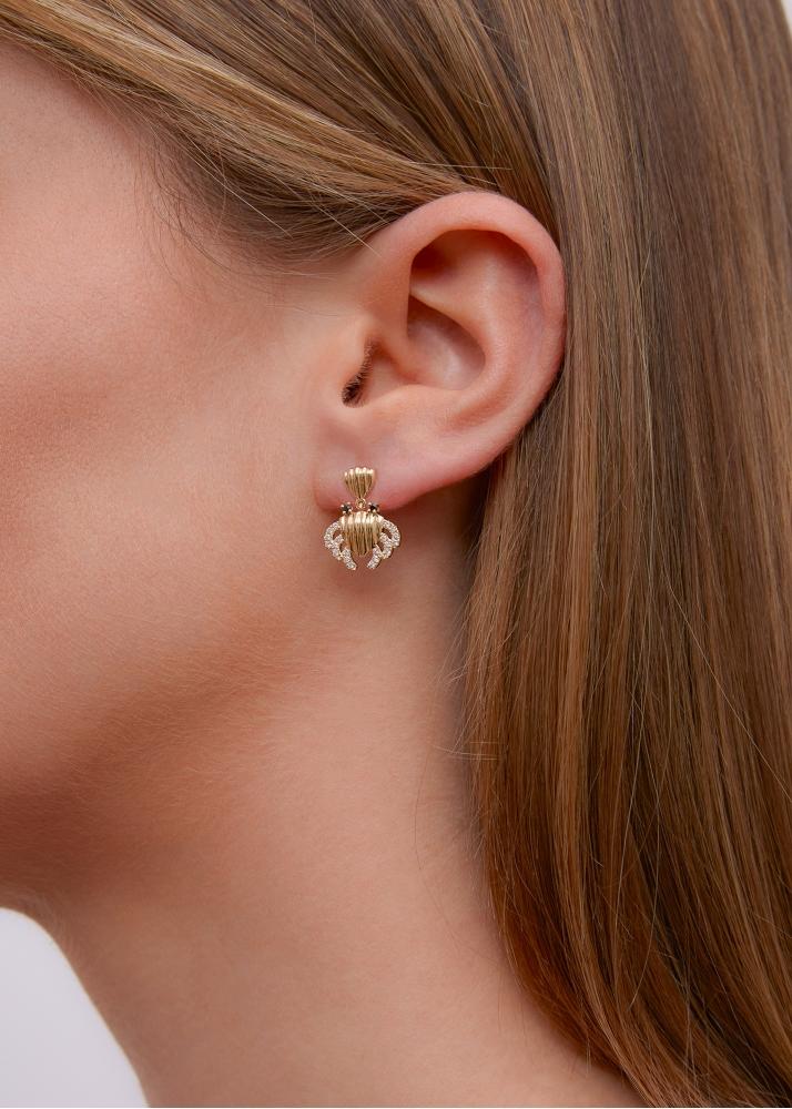 Yvonne Léon Paire De Boucles D'oreille Crabe Coquillage Pm Or Jaune