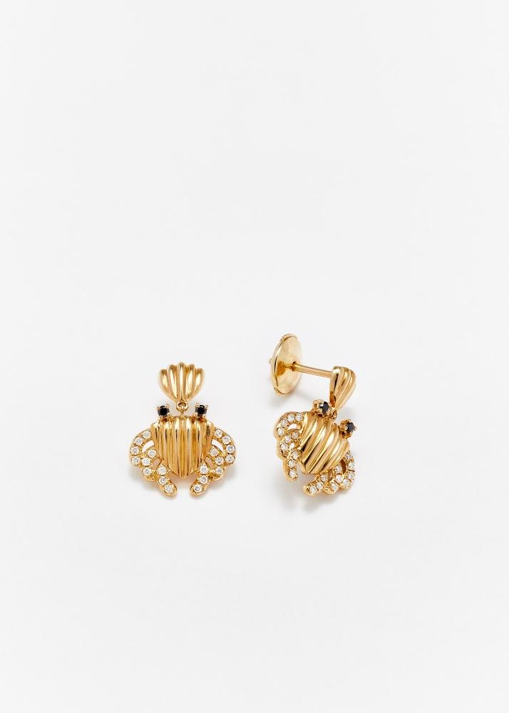 yvonne léon paire de boucles d'oreille crabe coquillage pm or jaune