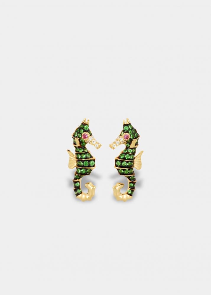 yvonne léon paire de boucles d'oreille hippocampe or jaune