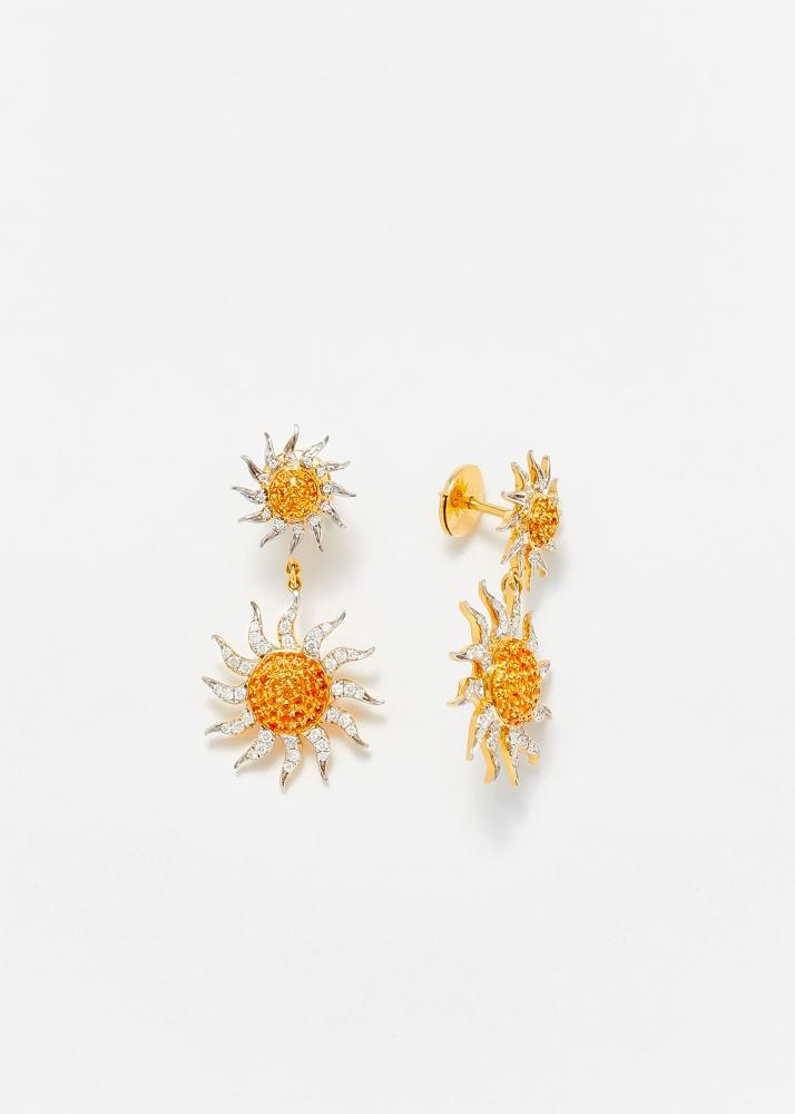 yvonne léon paire de boucles d'oreille longues soleil 2 ors