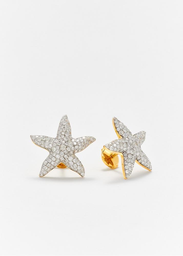 yvonne léon paire de boucles d'oreille maxi étoile de mer diamants or jaune