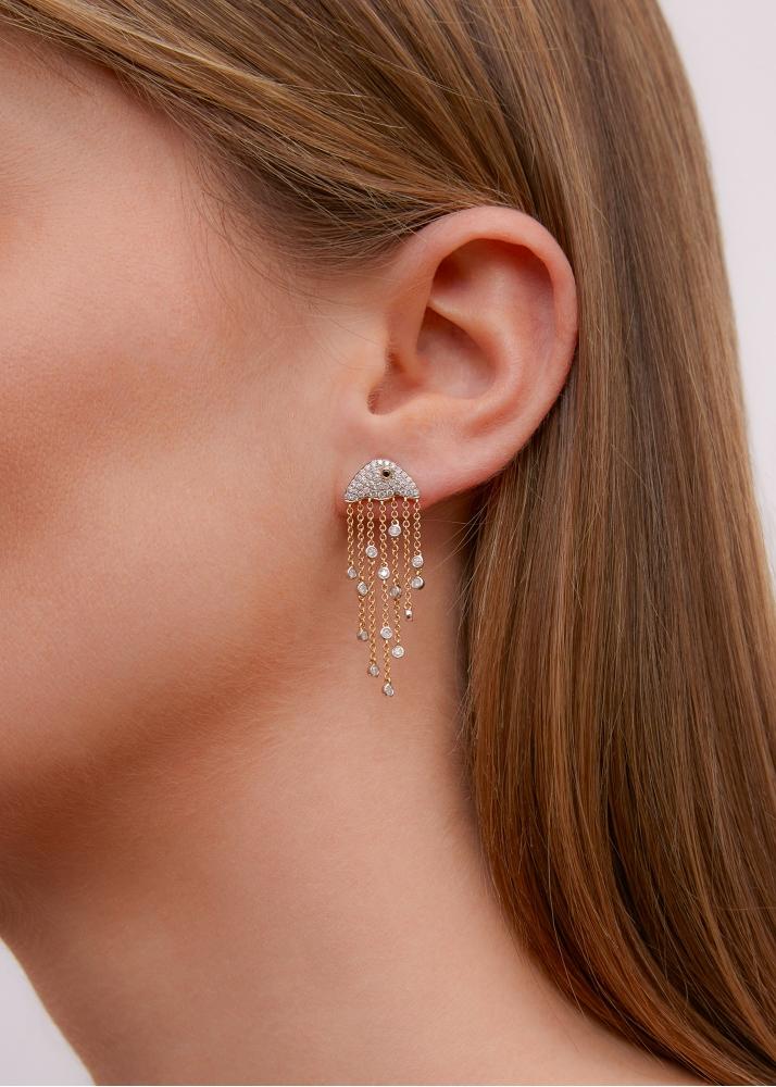 Yvonne Léon Paire De Boucles D'oreille Maxi Méduse Diamants 2 Ors