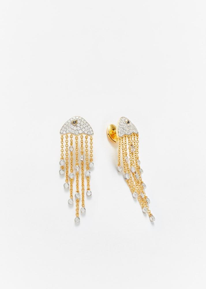 Yvonne Léon Paire De Boucles D'oreille Maxi Méduse Diamants 2 Ors