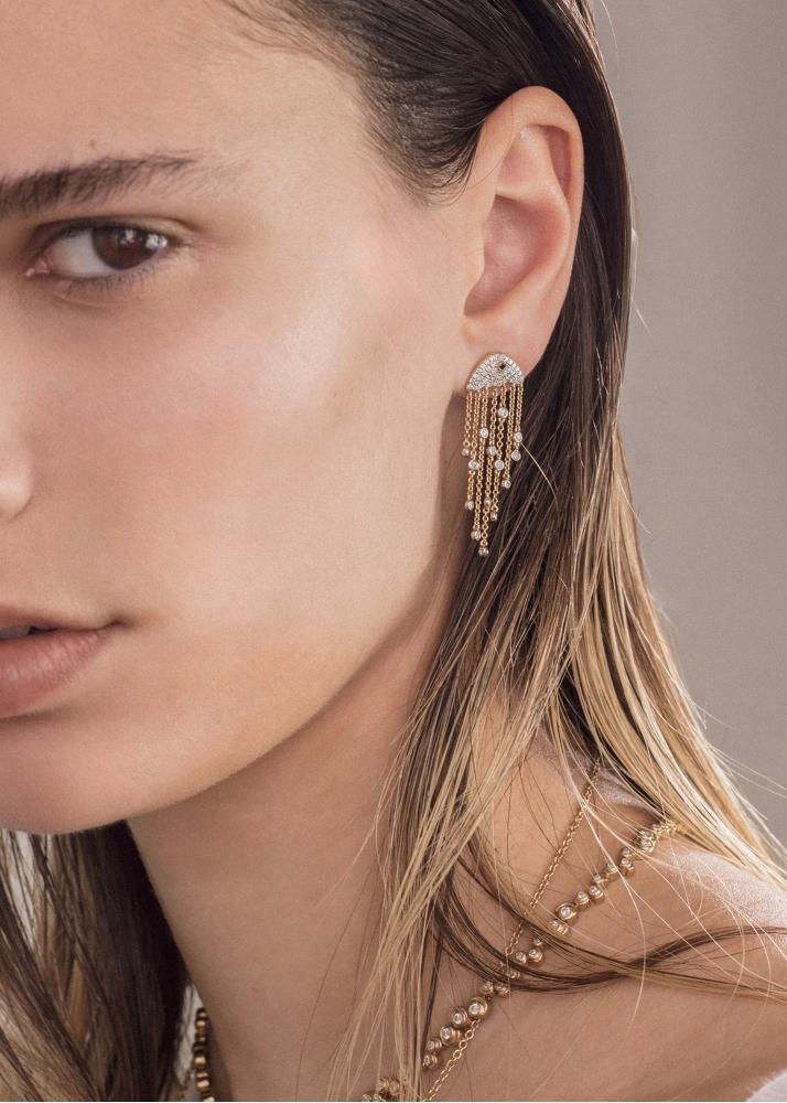 Yvonne Léon Paire De Boucles D'oreille Maxi Méduse Diamants 2 Ors