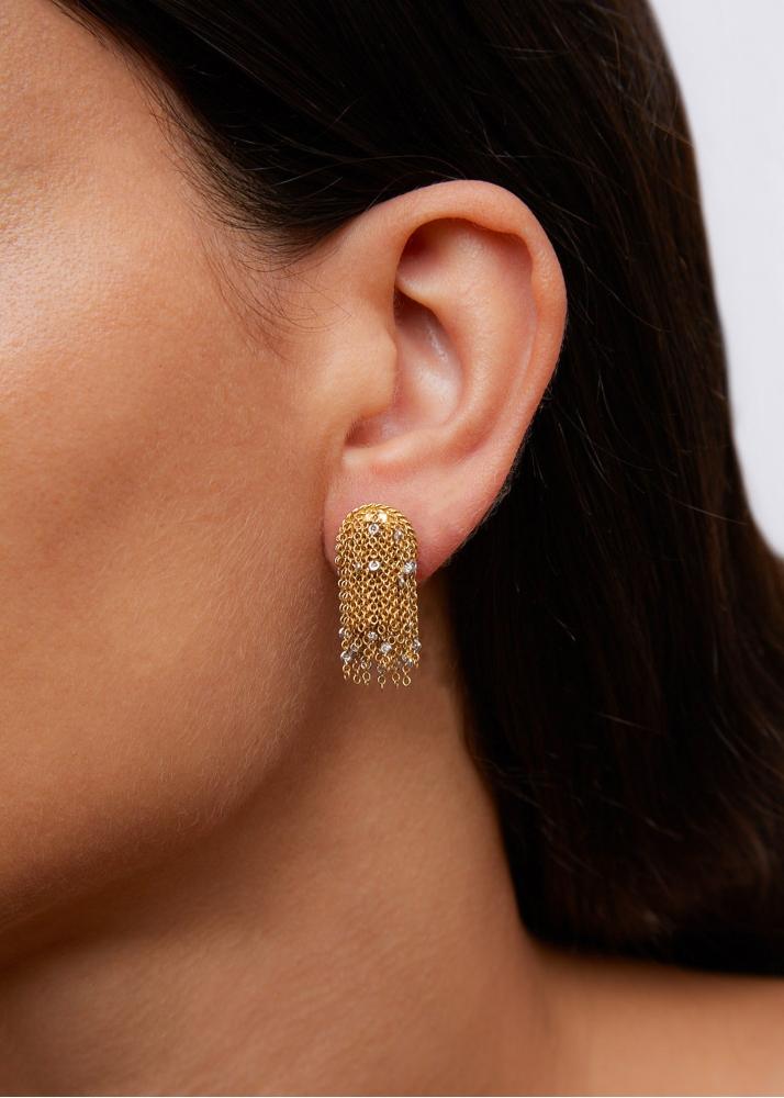 Yvonne Léon Paire De Boucles D'oreille Pompon Diamants Or Jaune