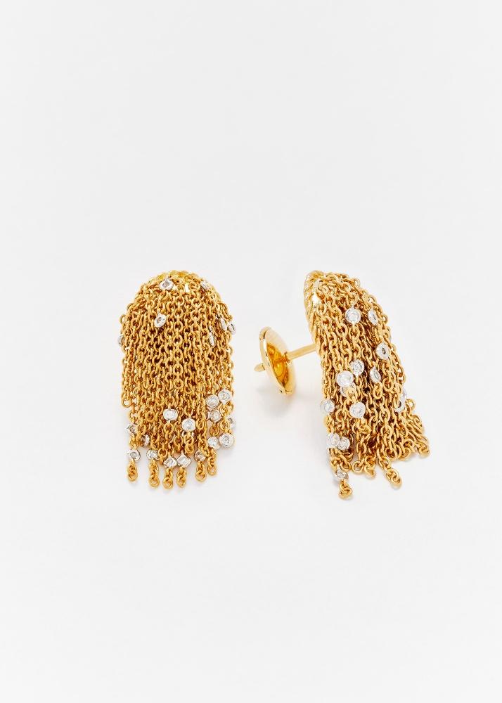 yvonne léon paire de boucles d'oreille pompon diamants or jaune