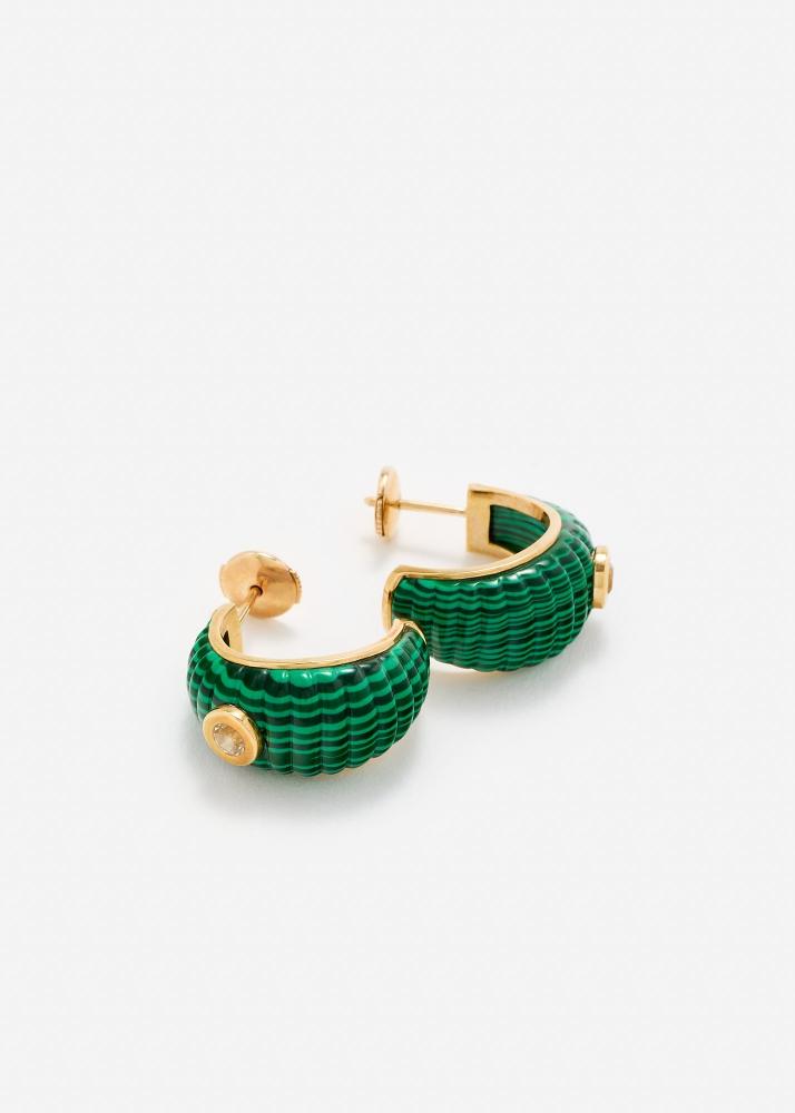 Yvonne Léon Paire De Créoles Berlingot Gm Malachite Or Jaune