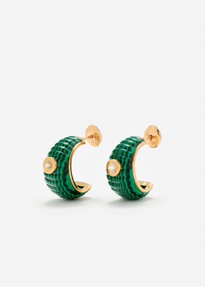 yvonne léon paire de créoles berlingot gm malachite or jaune
