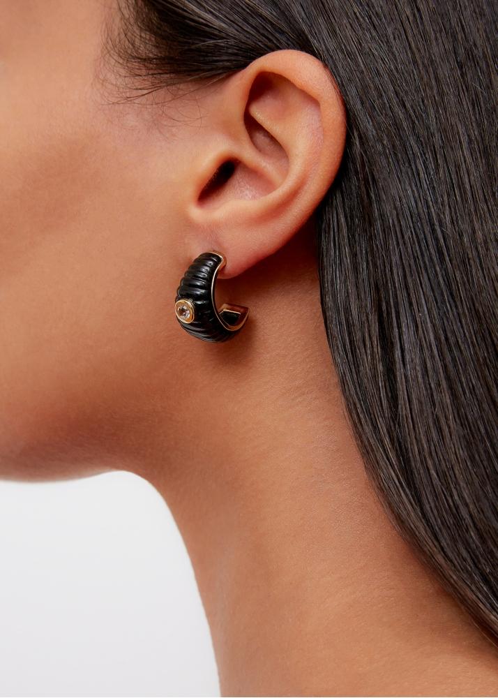 Yvonne Léon Paire De Créoles Berlingot Gm Onyx Or Jaune