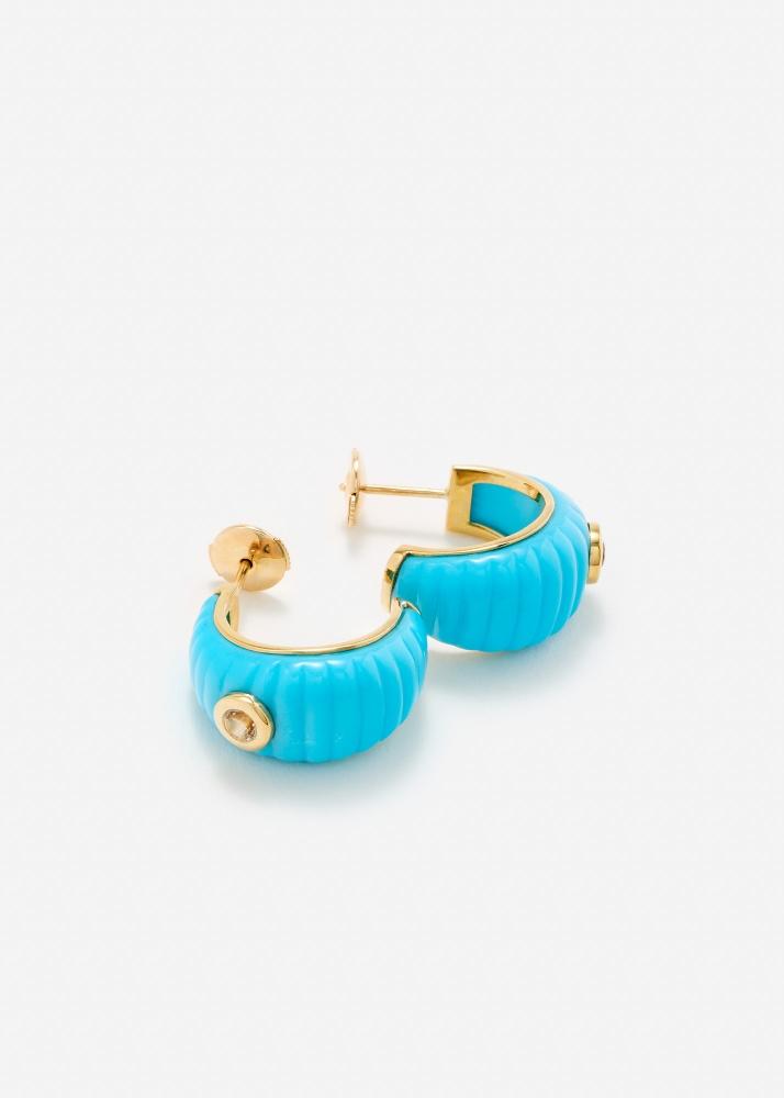 Yvonne Léon Paire De Créoles Berlingot Gm Turquoise Or Jaune