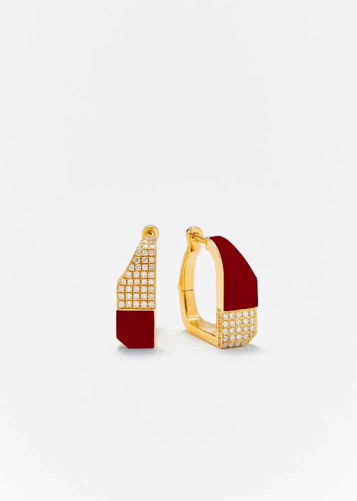 yvonne léon paire de créoles damier agate rouge or jaune