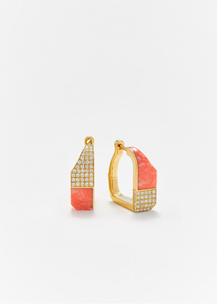 yvonne léon paire de créoles damier corail or jaune
