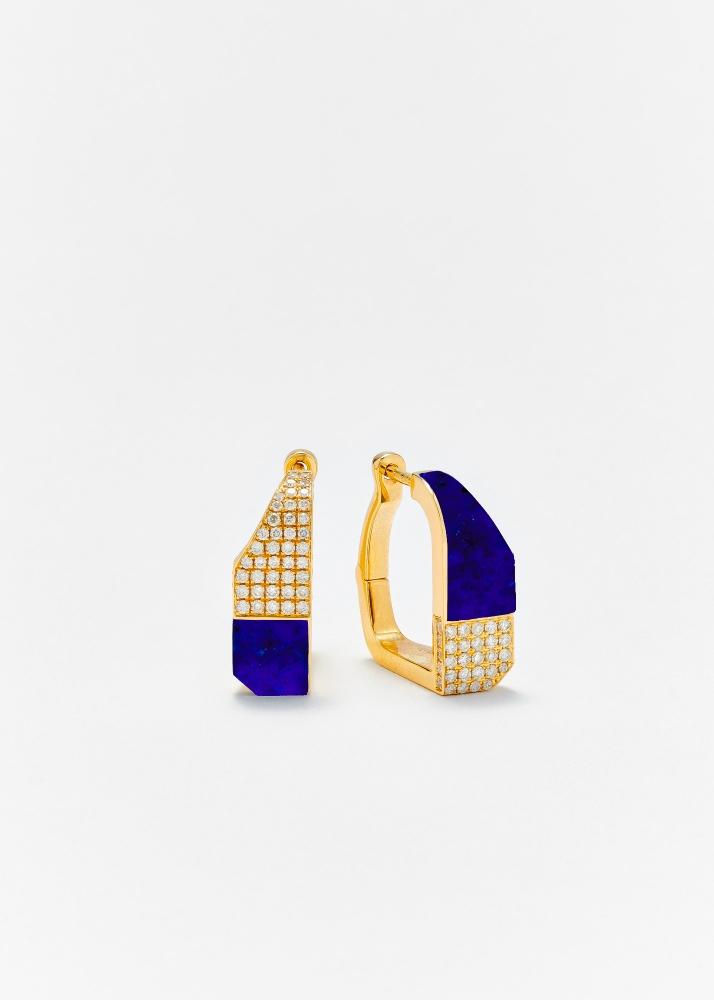 yvonne léon paire de créoles damier lapis lazuli or jaune