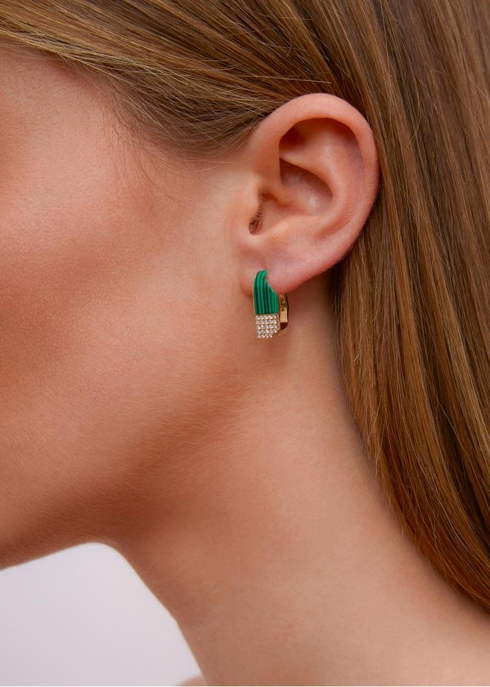 Yvonne Léon Paire De Créoles Damier Malachite Or Jaune