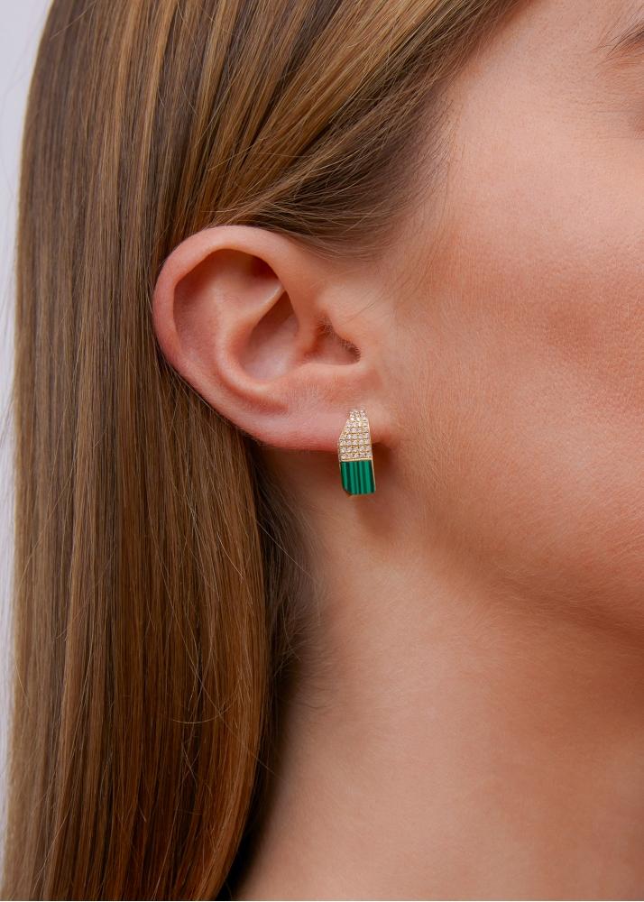 Yvonne Léon Paire De Créoles Damier Malachite Or Jaune