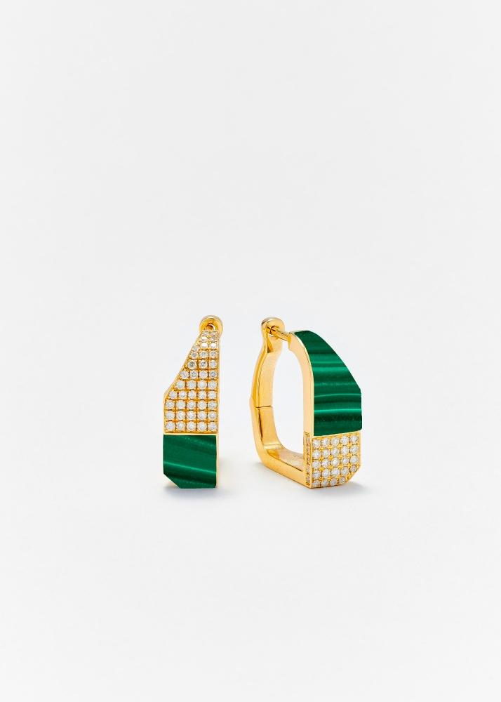 yvonne léon paire de créoles damier malachite or jaune