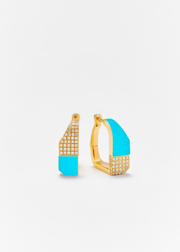 yvonne léon paire de créoles damier turquoise or jaune