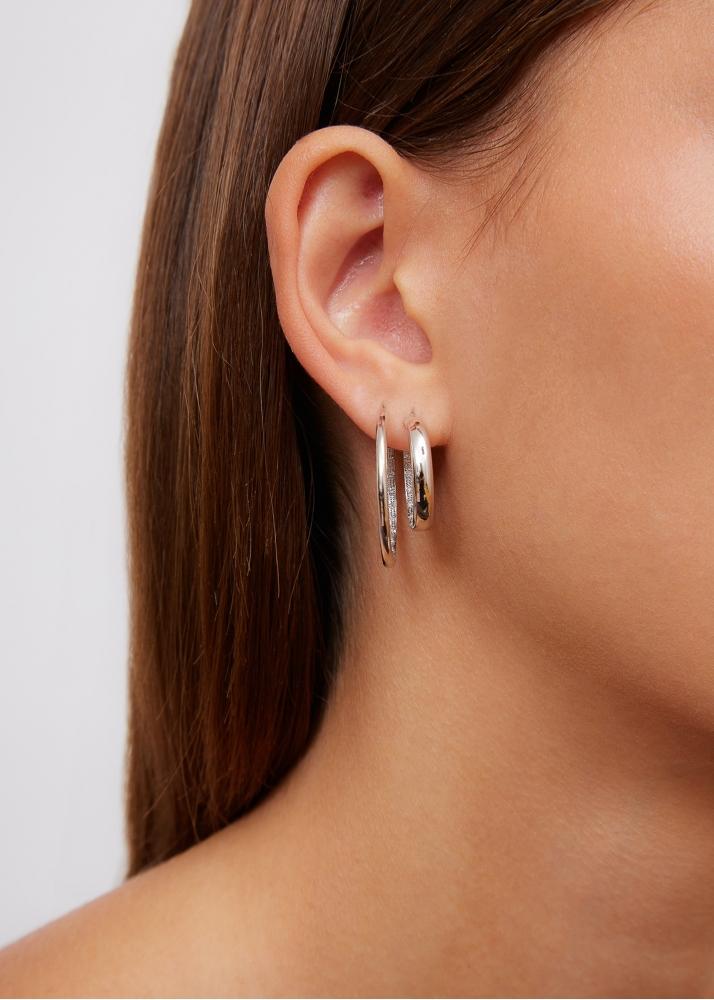 Yvonne Léon Paire De Créoles Diamantées Gm Or Blanc