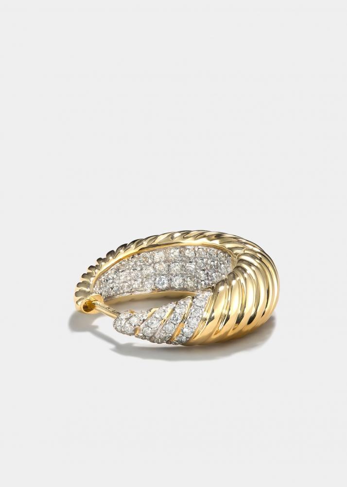 Yvonne Léon Paire De Créoles Godrons Diamants Or Jaune